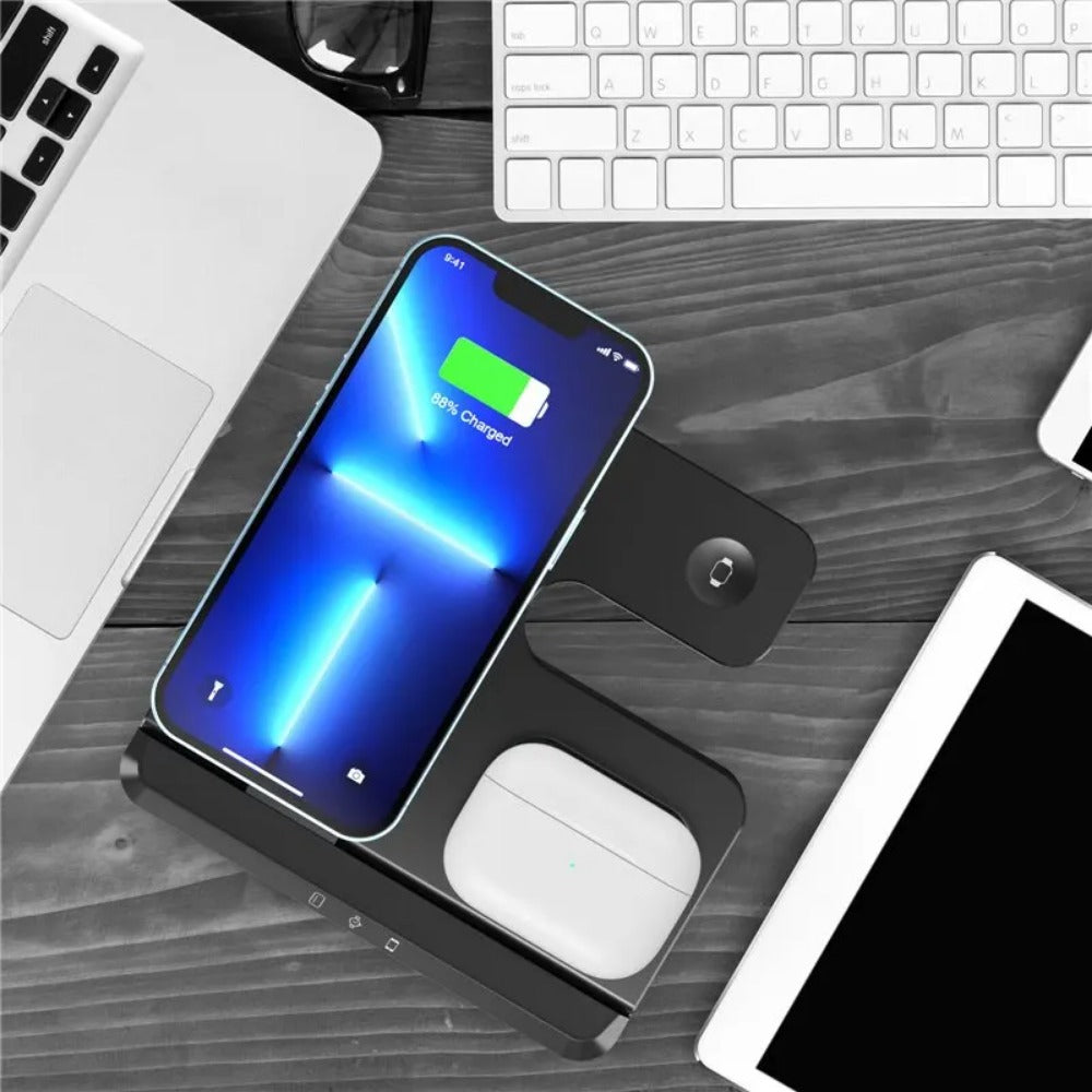 3-in-1 Wireless Charger Stand for iPhone 15/14/13, Samsung S22/S21, Galaxy Watch, Buds