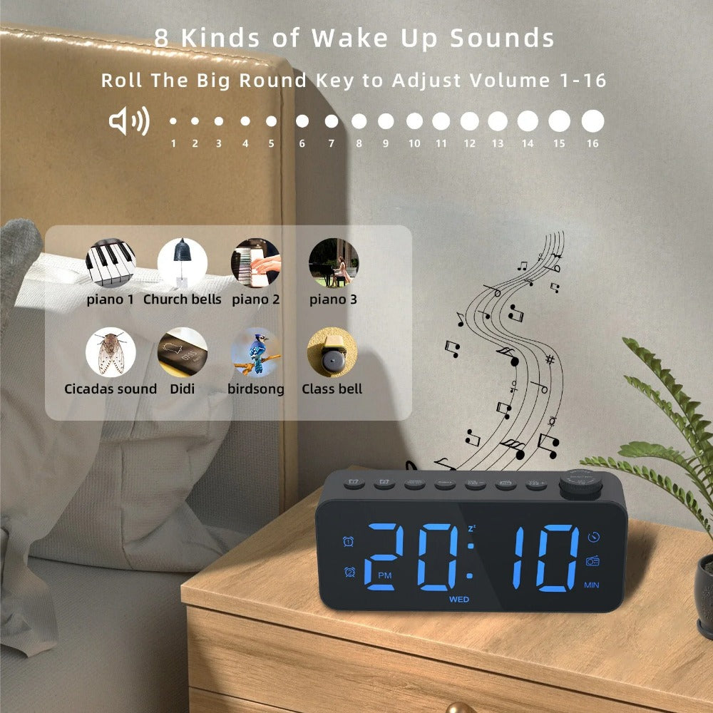 LED Digital Alarm Clock with FM Radio, Dual Alarm, Snooze, USB Charging Port, and Dimmable Night Light for Bedroom, Office