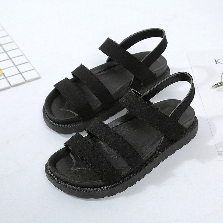 Women Black Thick Flat With Sandals Students Rome Fashion Pregnant PU Rubber Shoes