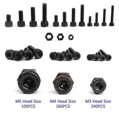 500Pcs Hex Socket Head Screw M3 M4 M5 Cap Bolts and Nuts Carbon-Steel Kit