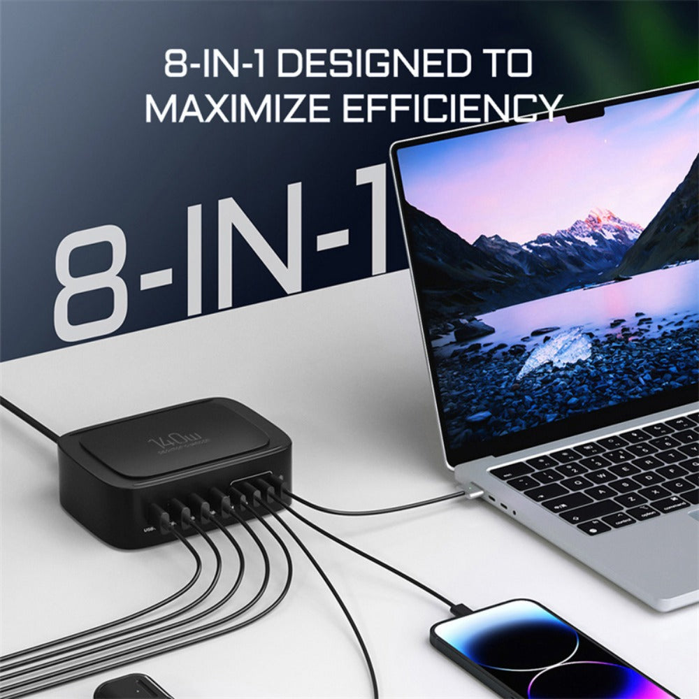 140W 8-Port USB PD Charger, Fast Charging Station for iPhone, Hui, Samsung, Xiaomi