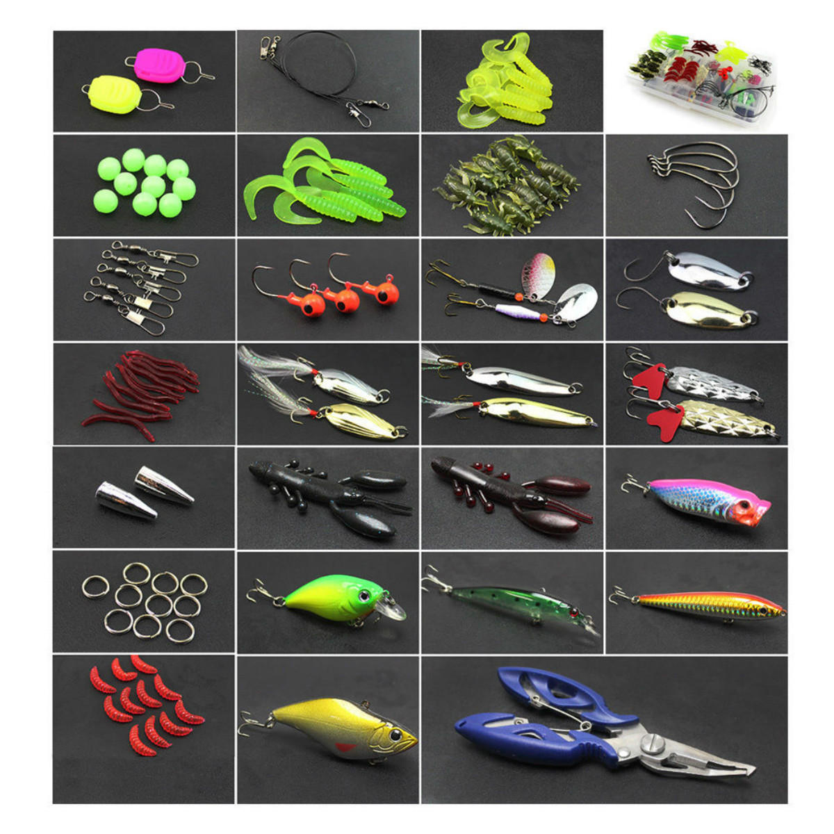 101pc Fishing Lure Spinners Plugs Spoons Soft Bait Pike Trout Salmon+Box Set