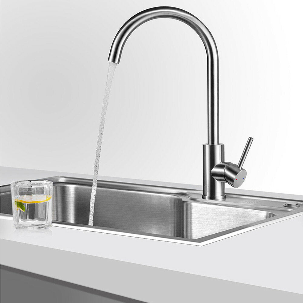 Stainless Steel Kitchen Basin Sink Faucet Tap 360 Rotation Hot Cold Mixer Single Handle Deck Mount