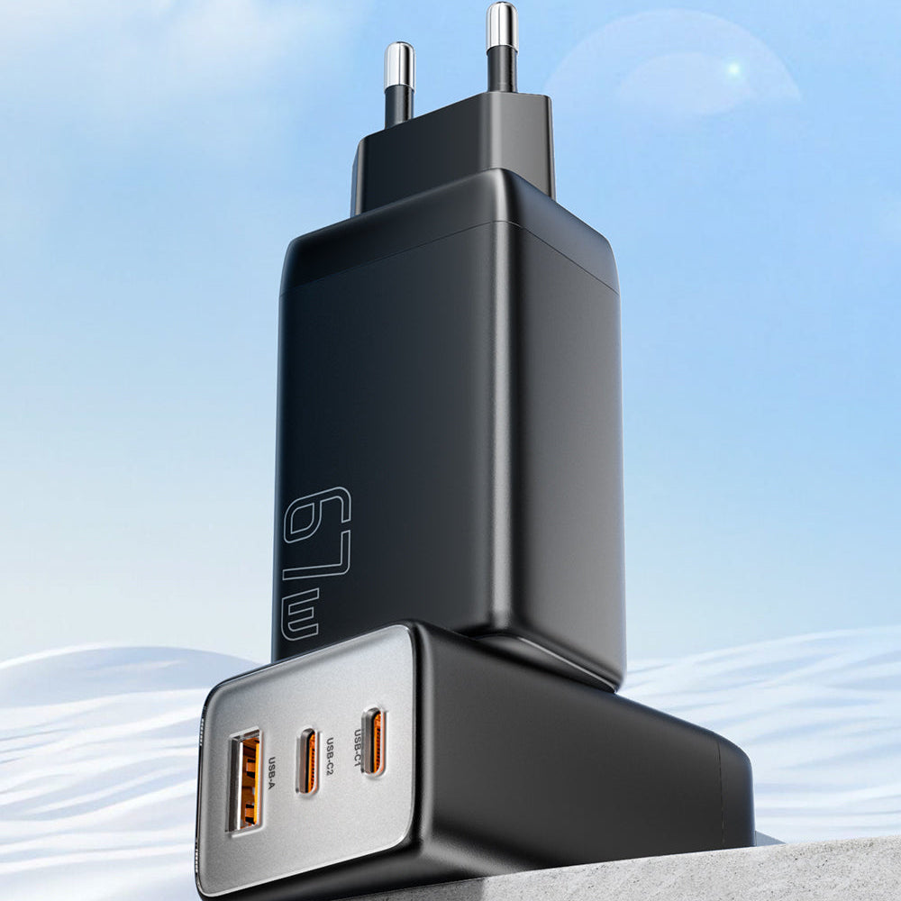 67W GaN 3-Port USB PD Charger: 2USB-C+USB-A Fast Charging Adapter for iPhone, Xiaomi, Hui, Samsung