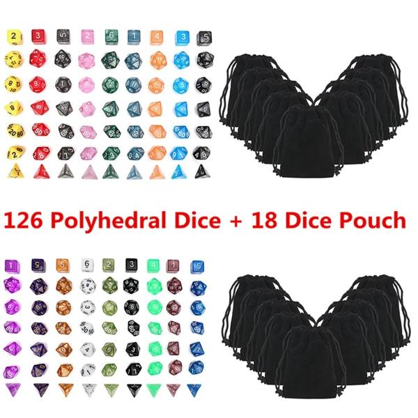 126 Pcs RPG MTG Polyhedral Dice 18 Sets with Pouch Bags 18 Colors