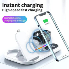 15W 4-in-1 Wireless Charger with Digital Clock & RGB Lights for iPhone, Samsung, Hui, Xiaomi, AirPods, Apple Watch