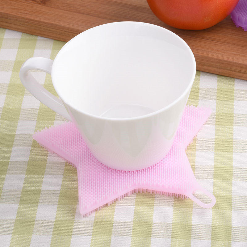 Multi-function Star Shape Silicone Dish Cleaning Brush Scrubber Heat Resistant Coaster