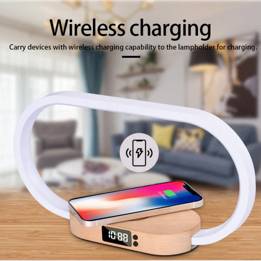 Wireless Wooden Charger with USB Port & Touch Night Light Lamp