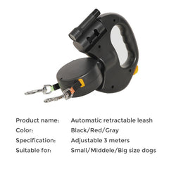 Autoxic Retractable Leash Can Hold Two Pets at The Same Time with Flashlight Lighting Guidance System Reflective Rope