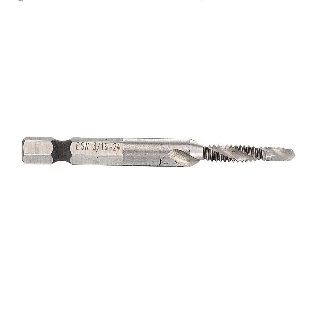 1/8-3/8 Inch BSW Thread HSS Combination Drill Tap Bit 1/4 Hex Shank Deburr Countersink