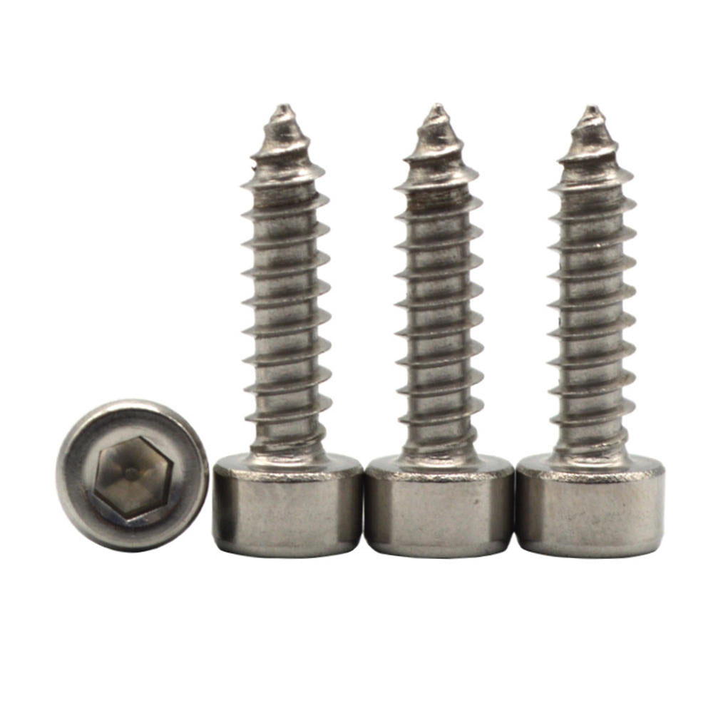 50Pcs M5 304 Stainless Steel Hex Socket Cylinder Cap Head Self Tapping Screw Wood Screws Speaker Screws Optional Length