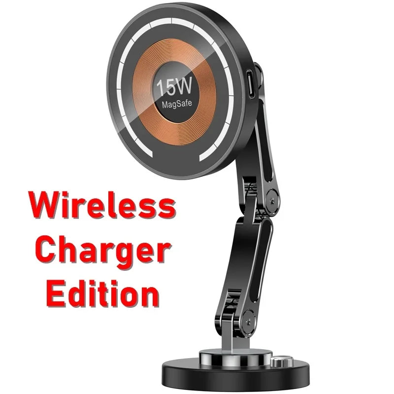 15W Magnetic Car Wireless Charger 360° Fold-able Stand for iPhone & Samsung