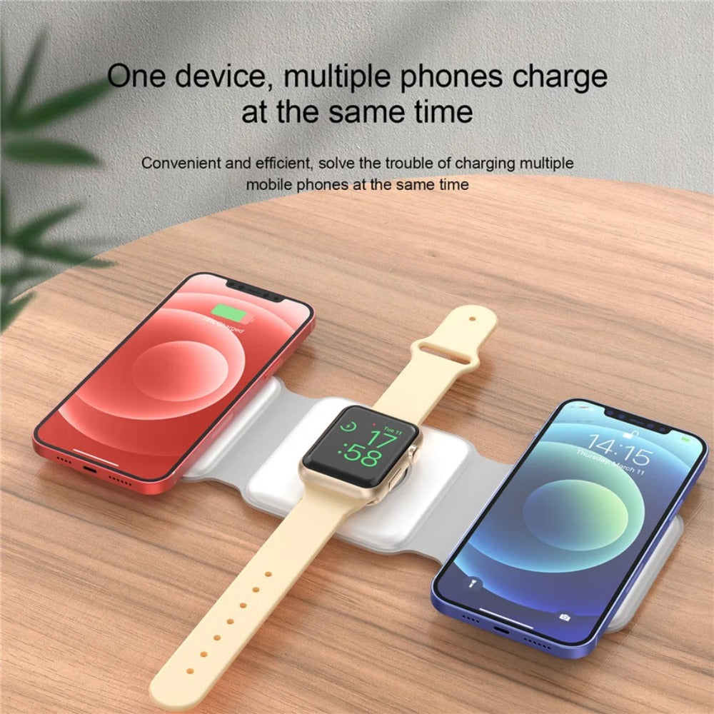 3-in-1 Magnetic Wireless Charger Stand for iPhone, Apple Watch, AirPods, 15W Fast Charging