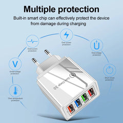 4-Port USB Fast Charger EU Adapter for iPhone 14, Samsung S22, Xiaomi, Hui