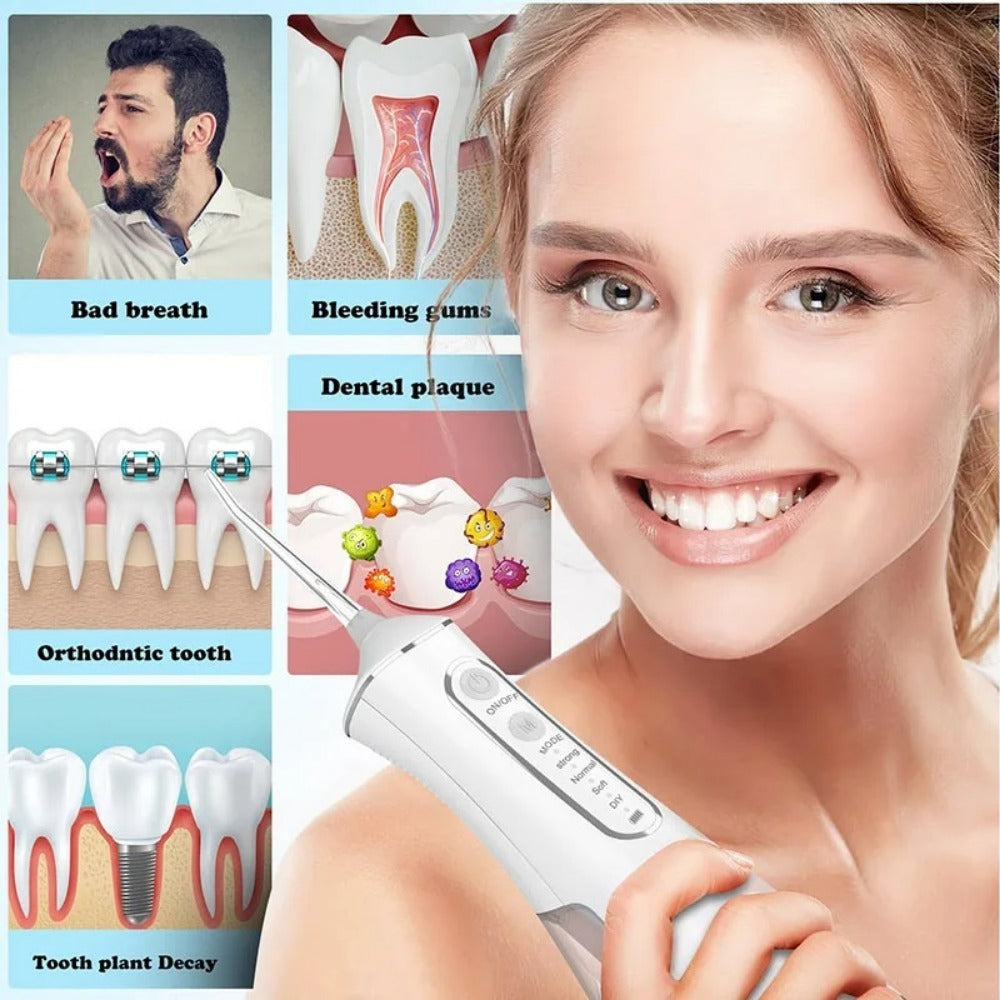 Cordless Water Flosser 220ml Oral Irrigator with 3 Modes, 4 Tips - IPX6 Waterproof USB Dental Cleaner for Home & Travel