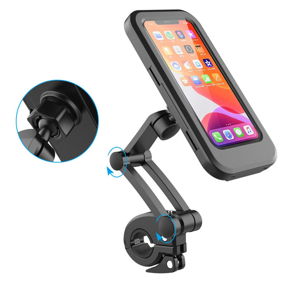 Universal Folding Motorcycle Phone Holder 360 Rotatable Waterproof Bike Handlebar Magnet Stand For 6.7inch Mobile Phone Mount Bag