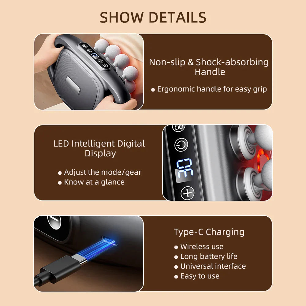 16-Head Fascia Massage Gun, High-Frequency Vibration for Back, Waist, Neck, and Shoulder Muscles