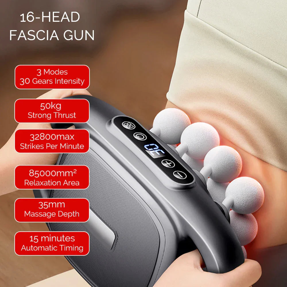 16-Head Fascia Massage Gun, High-Frequency Vibration for Back, Waist, Neck, and Shoulder Muscles