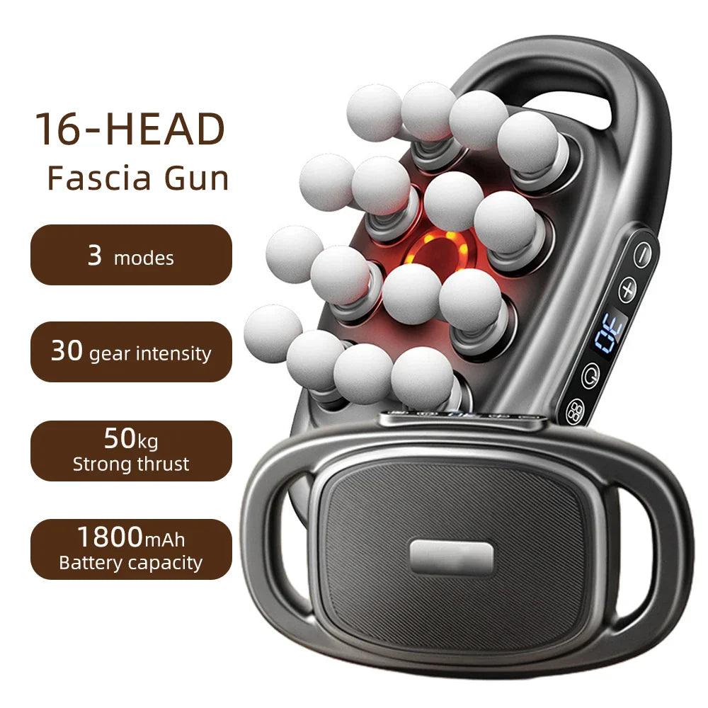 16-Head Fascia Massage Gun, High-Frequency Vibration for Back, Waist, Neck, and Shoulder Muscles