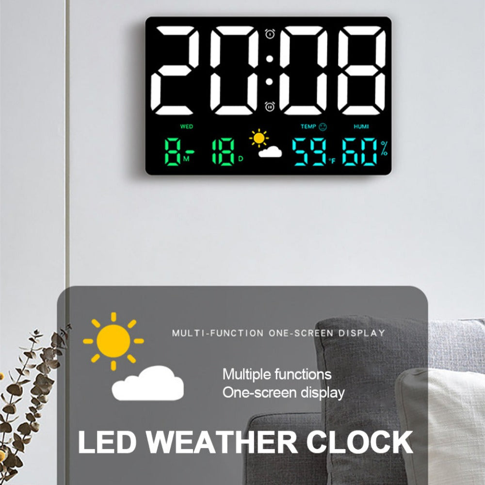 Large Digital LED Wall Clock: Remote, Auto Brightness, Temp/Humidity, Date, Week, 12/24H - Home, Office, Classroom