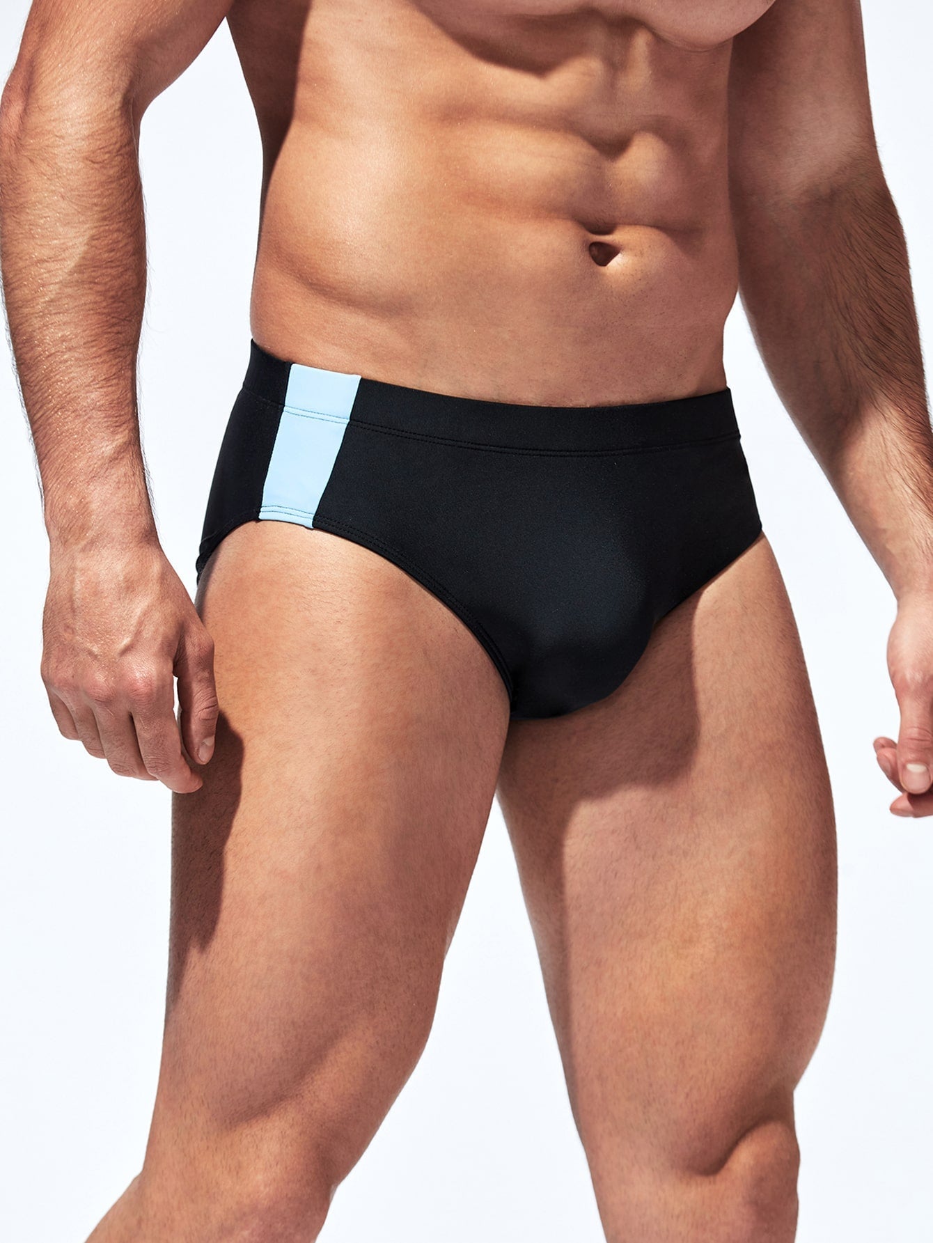 Men's Colorblock Swim Briefs - Medium Stretch, 20% Elastane, Contrast Side Seam