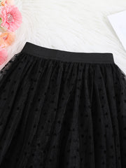 Cute Tween Girl Polka Dot Mesh Flare Skirt - Midi Length, Natural Waist, 100% Polyester