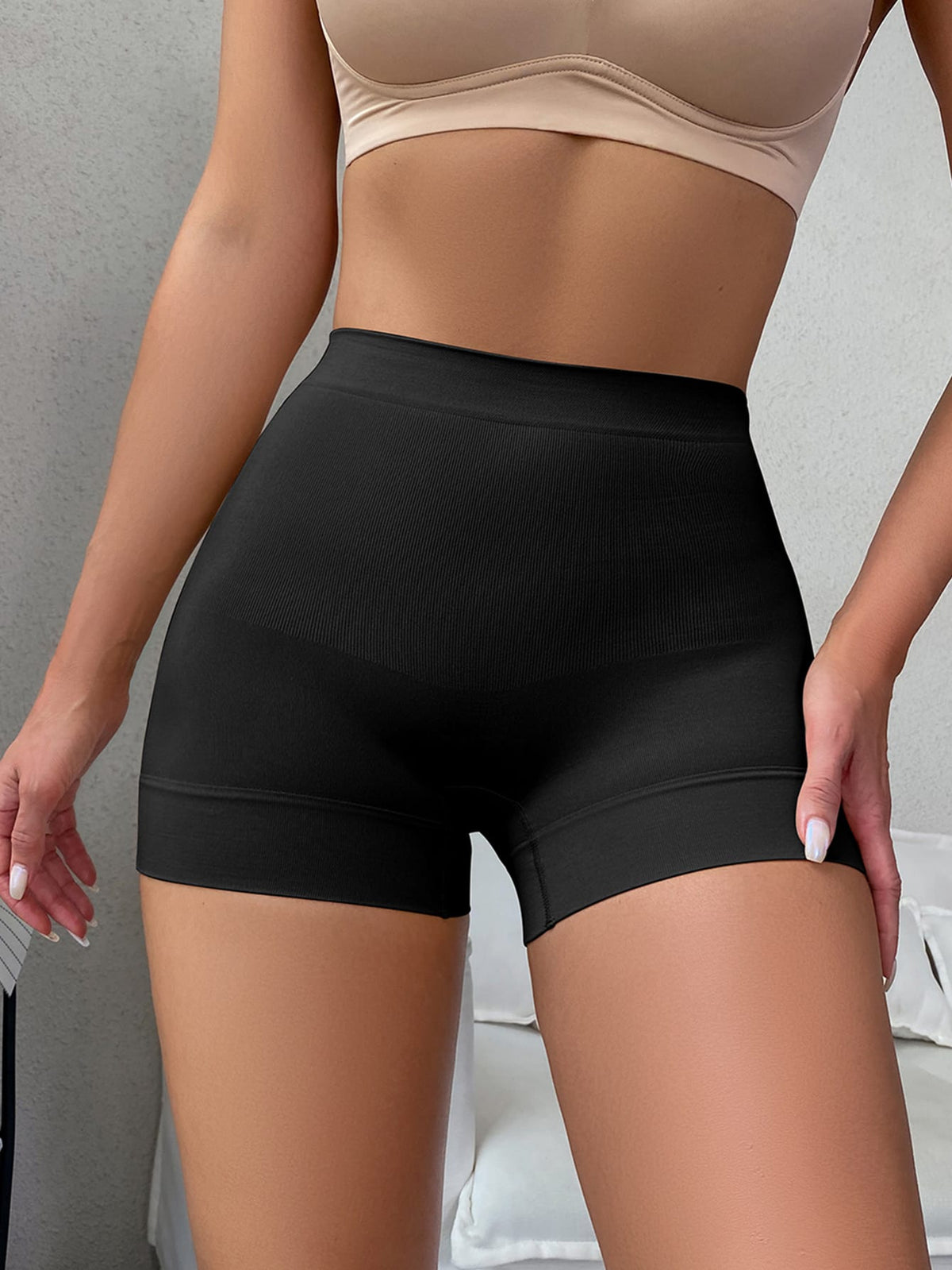 Comfortable Solid Ribbed Knit Shapewear Shorts for Women