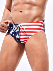 Men's Striped Americana Swim Briefs - Drawstring Waist, Medium Stretch Fabric