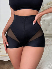 Women's Contrast Mesh Shapewear Panty with Zip Front