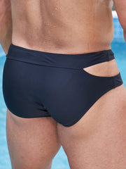 Men's High Stretch Cut Out Waist Swim Briefs - Plain Pattern, Hand Wash, 20% Elastane