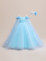 Tween Girl Party Dress - Bow Back, Mesh Overlay, Fit and Flare, Sleeveless, Long Length