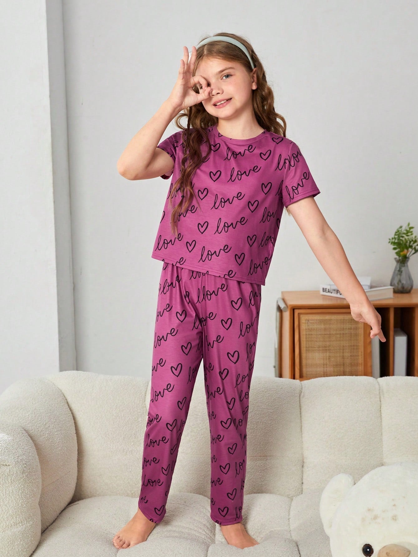 Tween Girl Casual Letter Graphic Tee & Pants PJ Set - 2 Piece, Short Sleeve, Machine Washable