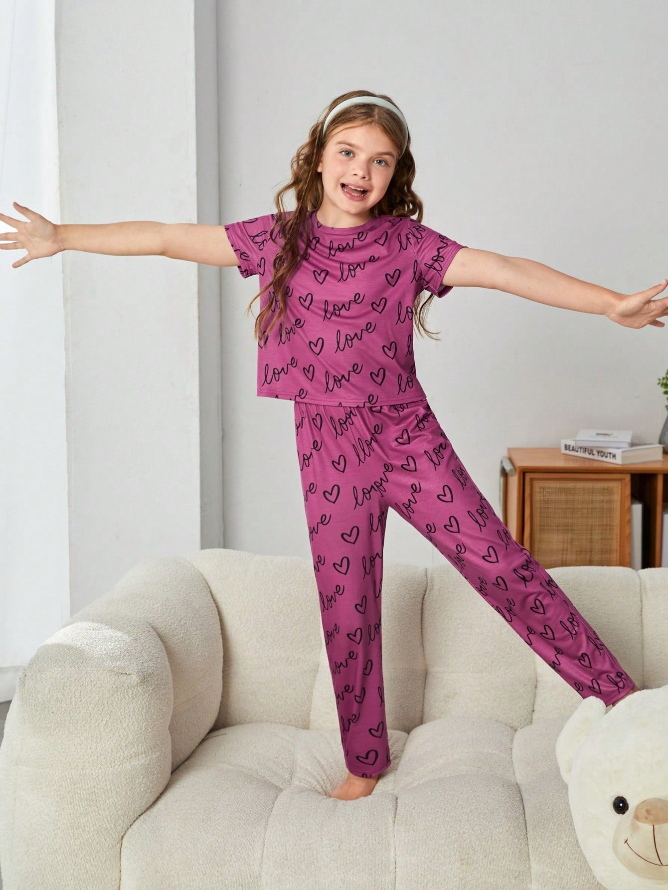 Tween Girl Casual Letter Graphic Tee & Pants PJ Set - 2 Piece, Short Sleeve, Machine Washable