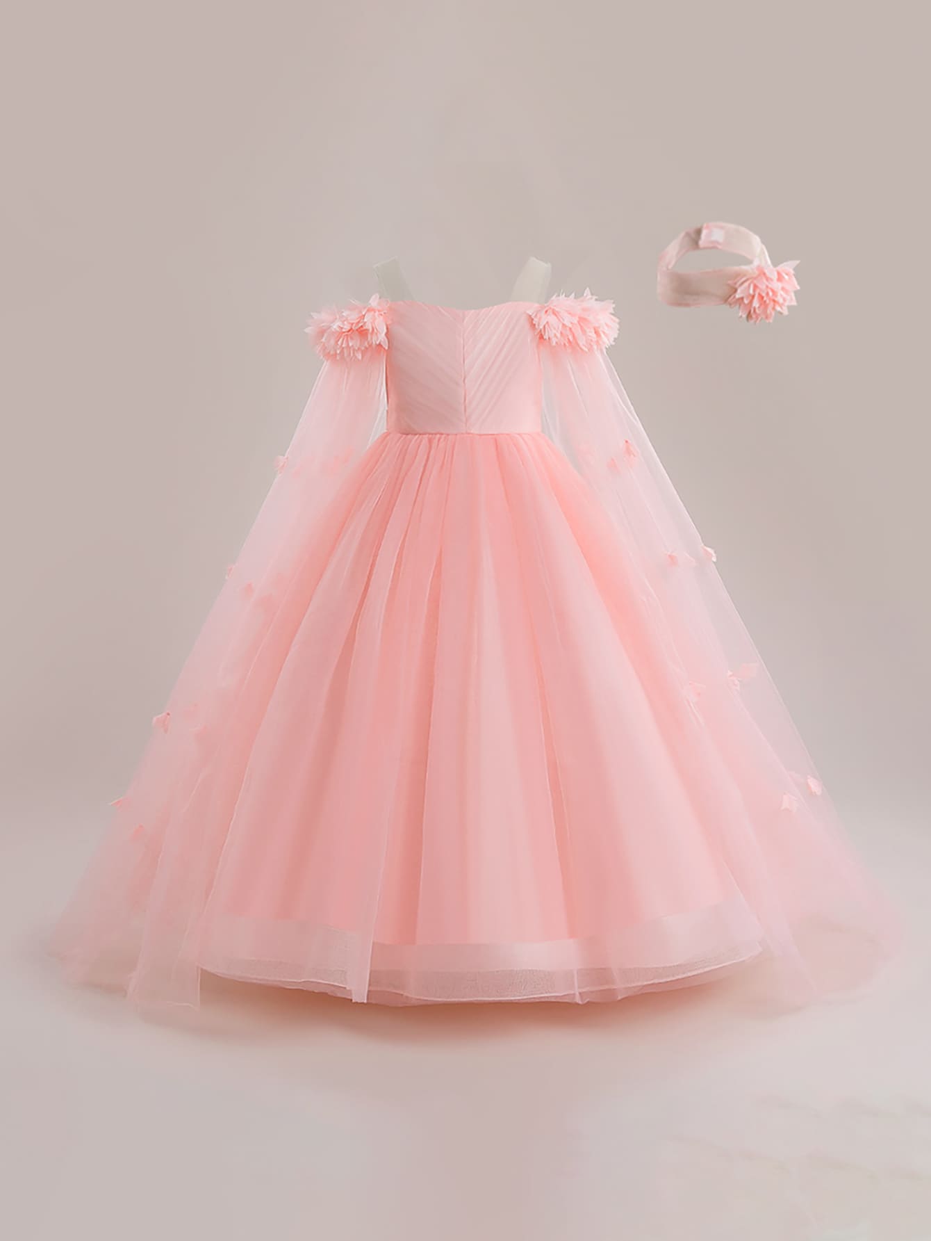 Tween Girl Party Dress - Bow Back, Mesh Overlay, Fit and Flare, Sleeveless, Long Length