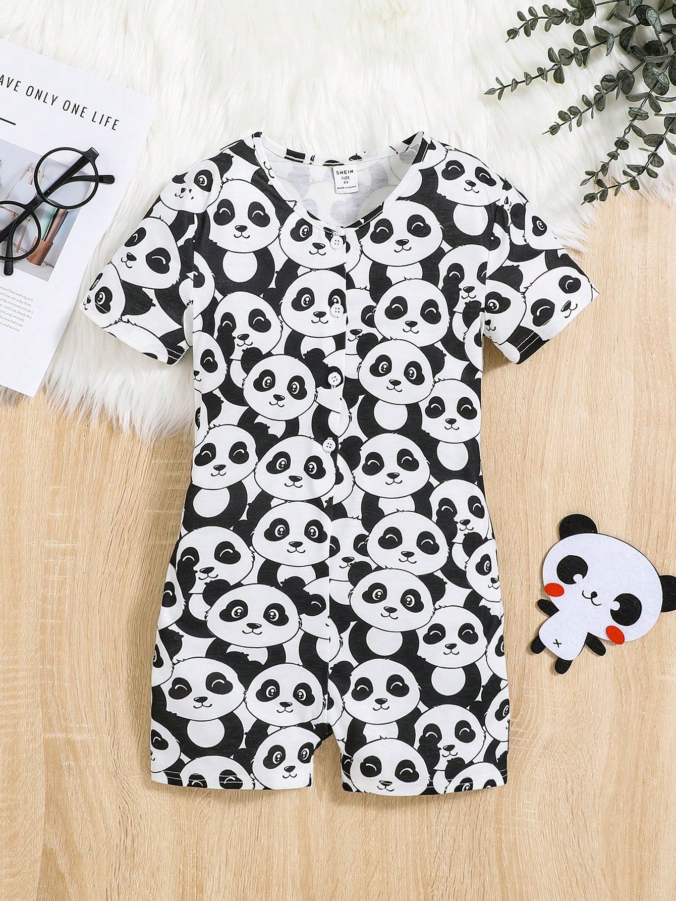 Cute Tween Girl Panda Print PJ Set - V Neck, Button Front, Short Sleeve, 2 Piece