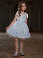 Tween Girl Shiny Sleeveless Party Dress - Fit & Flare, High Waist, Midi Length