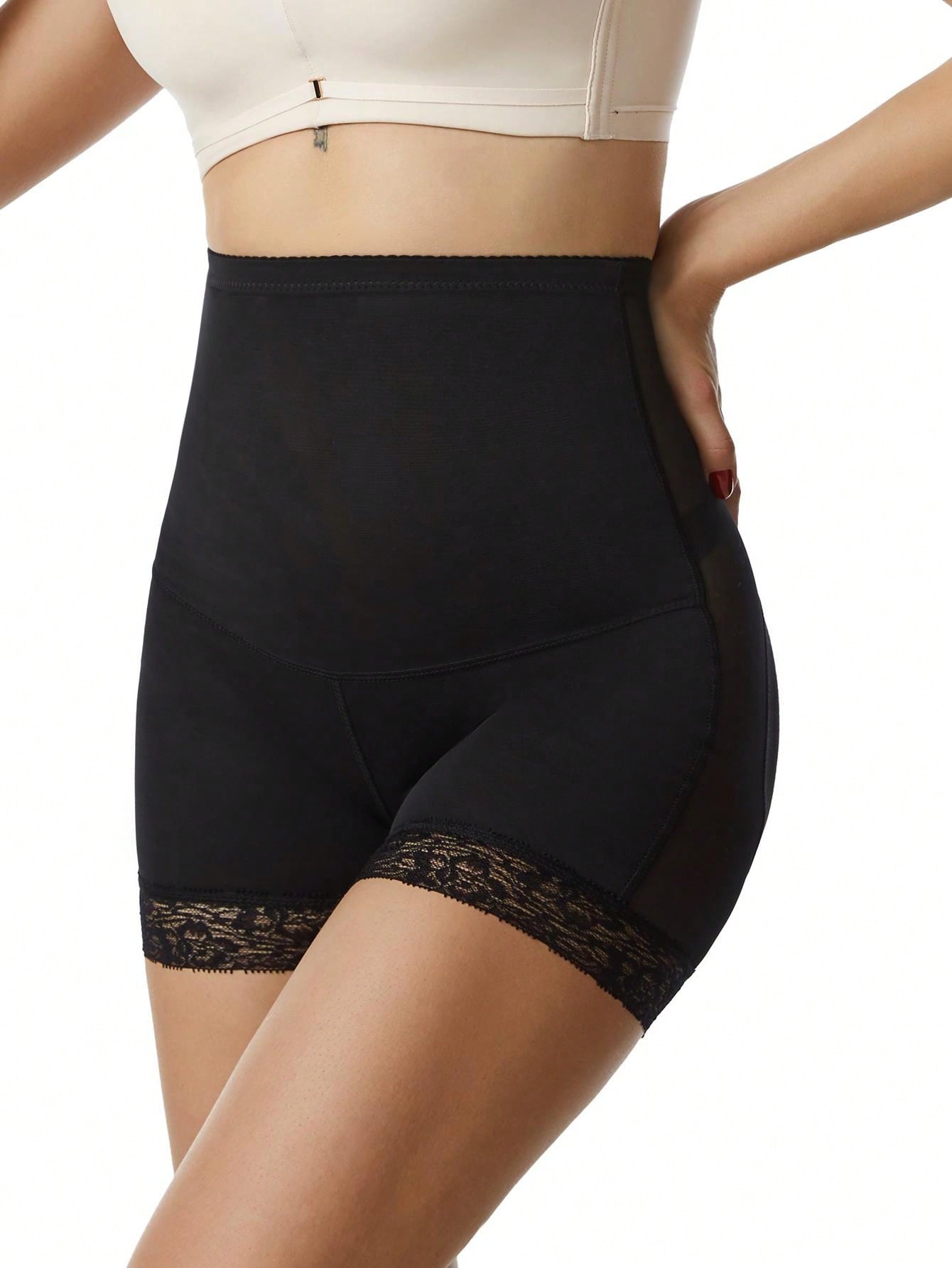 Women's Body Shaping Shorts with Lace Trim & Removable Pads for Tummy Control