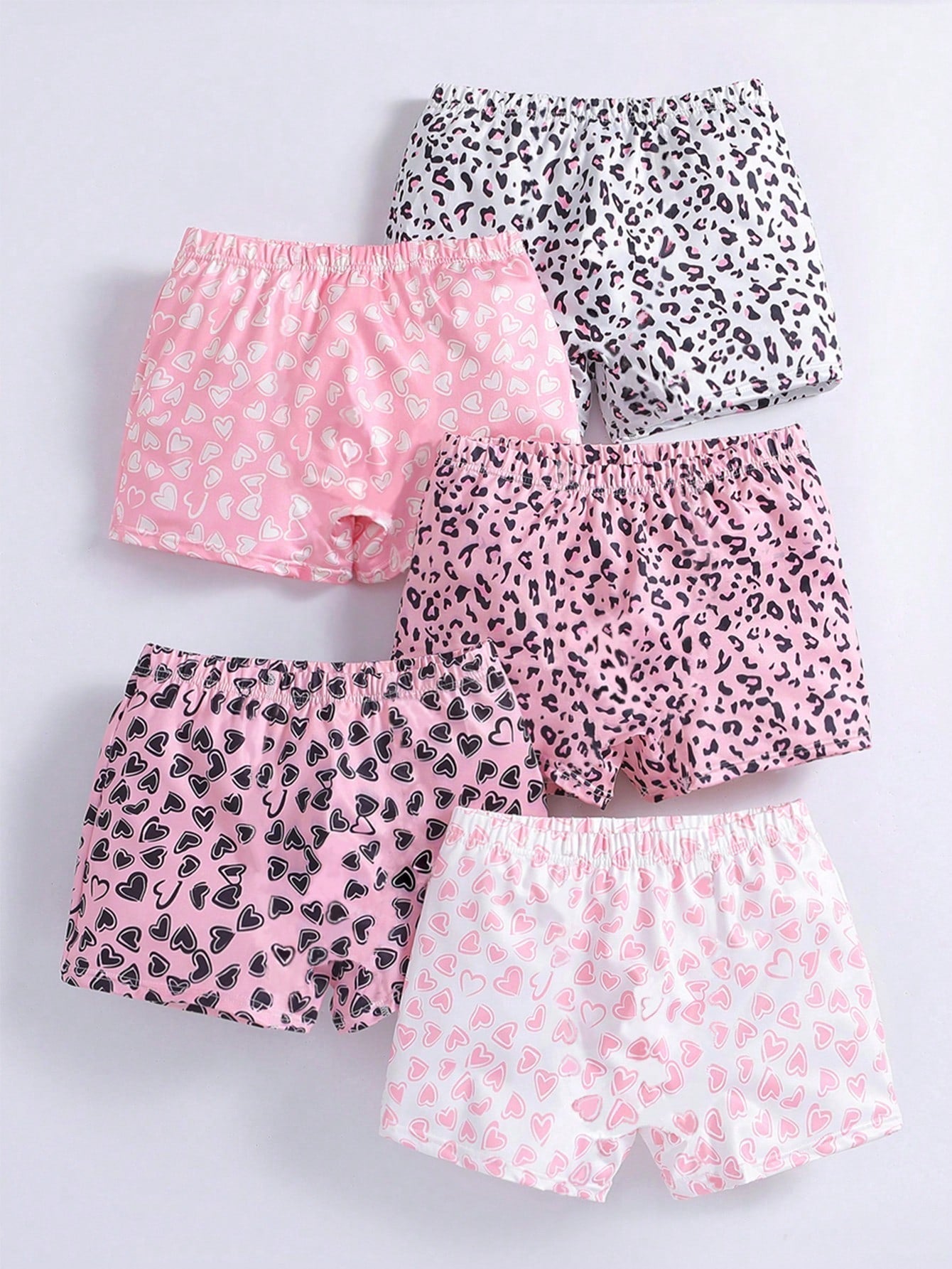 Tween Girl 5pcs Dalmatian Print Boxer Briefs - All Over Print, Medium Stretch, Knitted Fabric