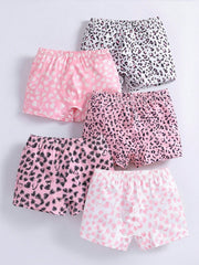 Tween Girl 5pcs Dalmatian Print Boxer Briefs - All Over Print, Medium Stretch, Knitted Fabric