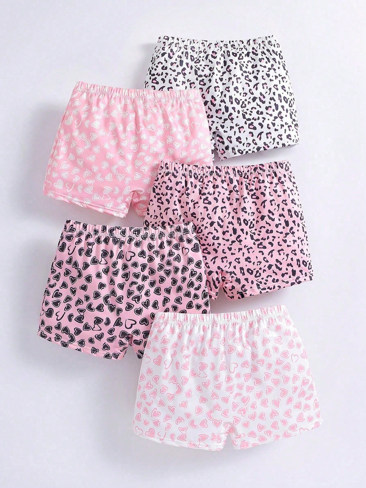 Tween Girl 5pcs Dalmatian Print Boxer Briefs - All Over Print, Medium Stretch, Knitted Fabric