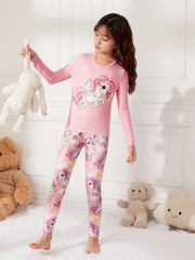 Tween Girl Unicorn Print PJ Set - Casual, Cartoon, Round Neck, 2 Piece, Spring/Fall