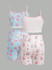 Tween Girl 2pcs Fruit & Veggie Graphic Cami Top & Shorts Set - Medium Stretch, Hand Wash