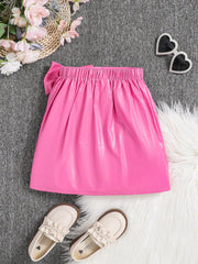 Tween Girls' Cute High Waist PU Leather Skirt - Bow Detail, Athletic Style