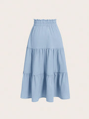 Casual Tween Girls Paperbag Waist Ruffle Hem Knot Front Long Skirt - Non-Stretch Woven Fabric