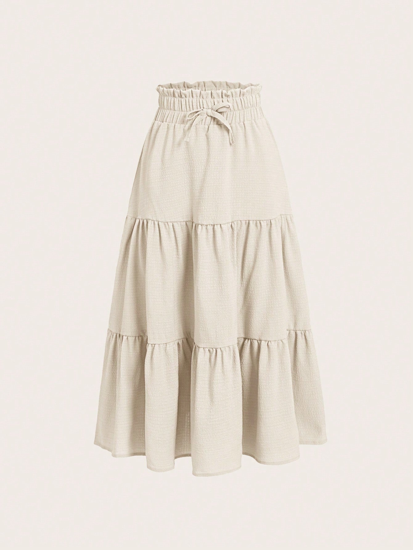 Casual Tween Girls Paperbag Waist Ruffle Hem Knot Front Long Skirt - Non-Stretch Woven Fabric