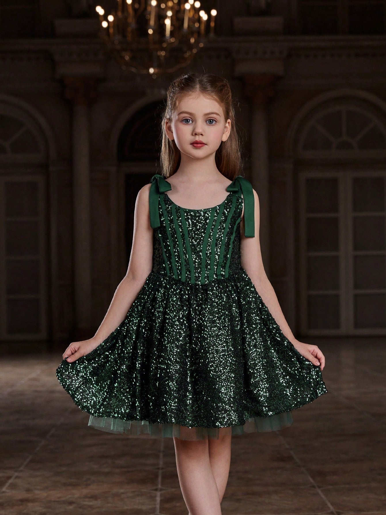 Tween Girl Shiny Sleeveless Party Dress - Fit & Flare, High Waist, Midi Length