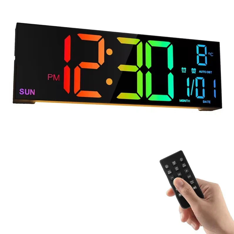 16" LED Digital Wall Clock with Remote, RGB Display, Auto Brightness, Date, Temperature - Ideal for Living Room, Bedroom, Office Decor