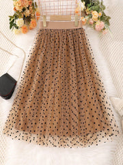 Girls' Cute Polka Dot Tulle Skirt - Flared, Midi Length, Natural Waist, Machine Washable