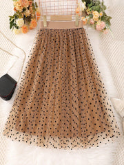 Girls' Cute Polka Dot Tulle Skirt - Flared, Midi Length, Natural Waist, Machine Washable