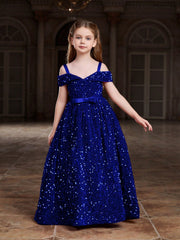 Tween Girl Sequin Party Dress - Open Shoulder, Butterfly Adorned, A-Line, High Waist